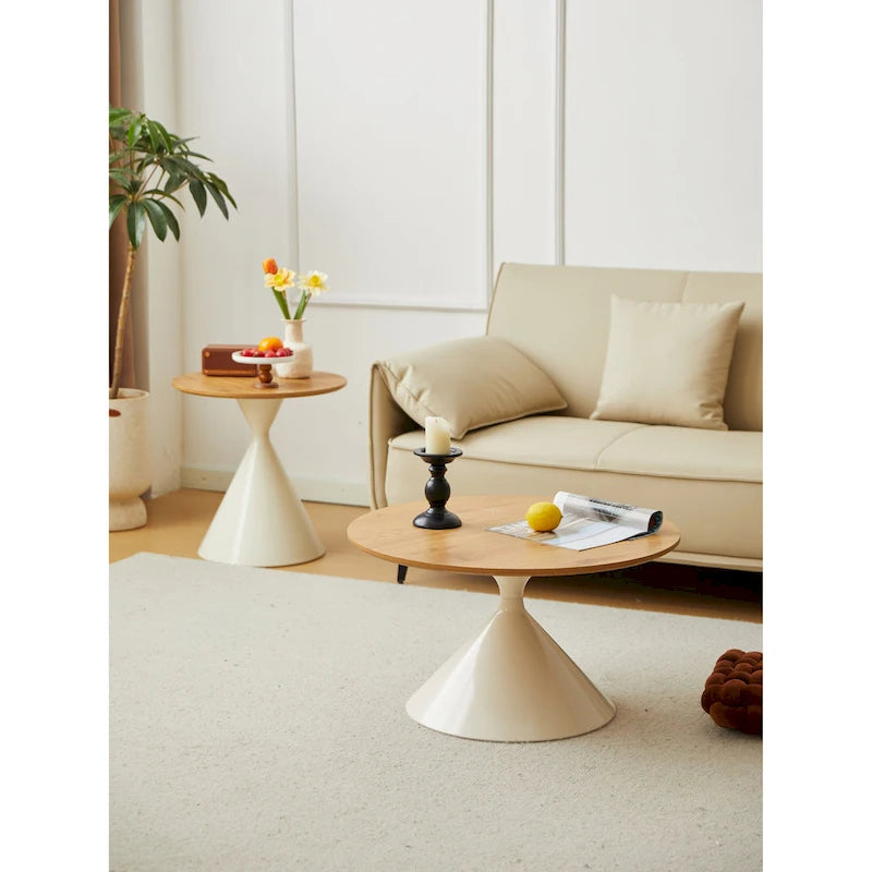 Table Basse Ronde Simple et Moderne avec Piètement Double Cône en Acier Carbone, pour Salon
