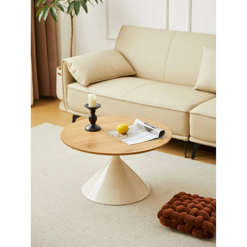 Table Basse Ronde Simple et Moderne avec Piètement Double Cône en Acier Carbone, pour Salon