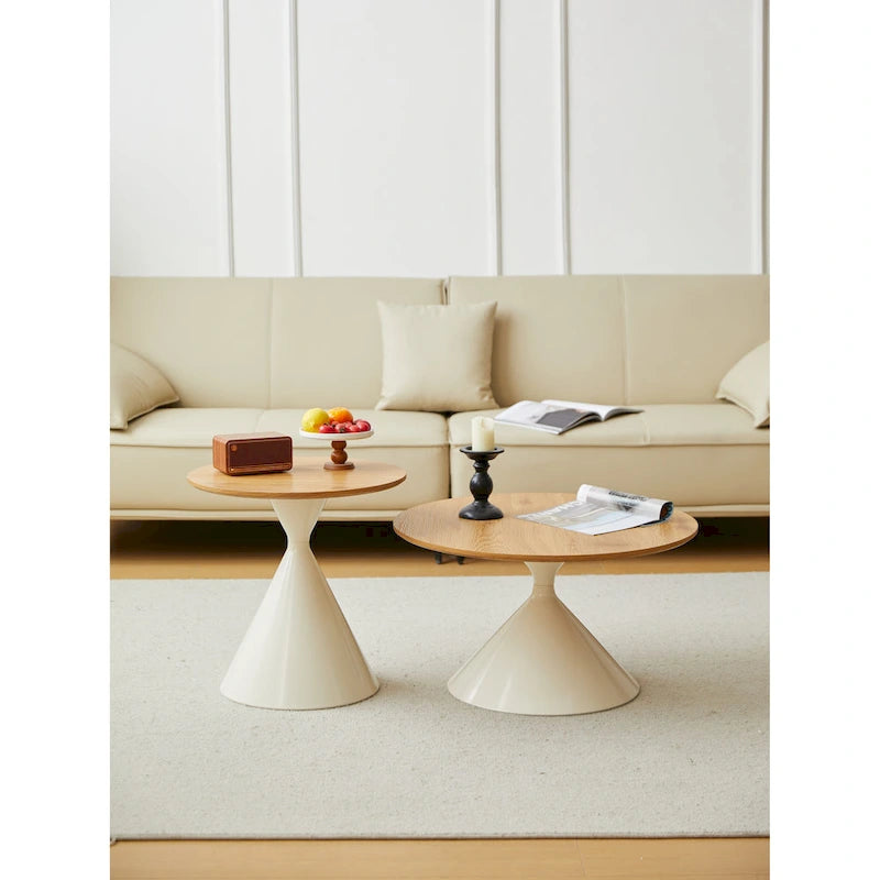 Table Basse Ronde Simple et Moderne avec Piètement Double Cône en Acier Carbone, pour Salon