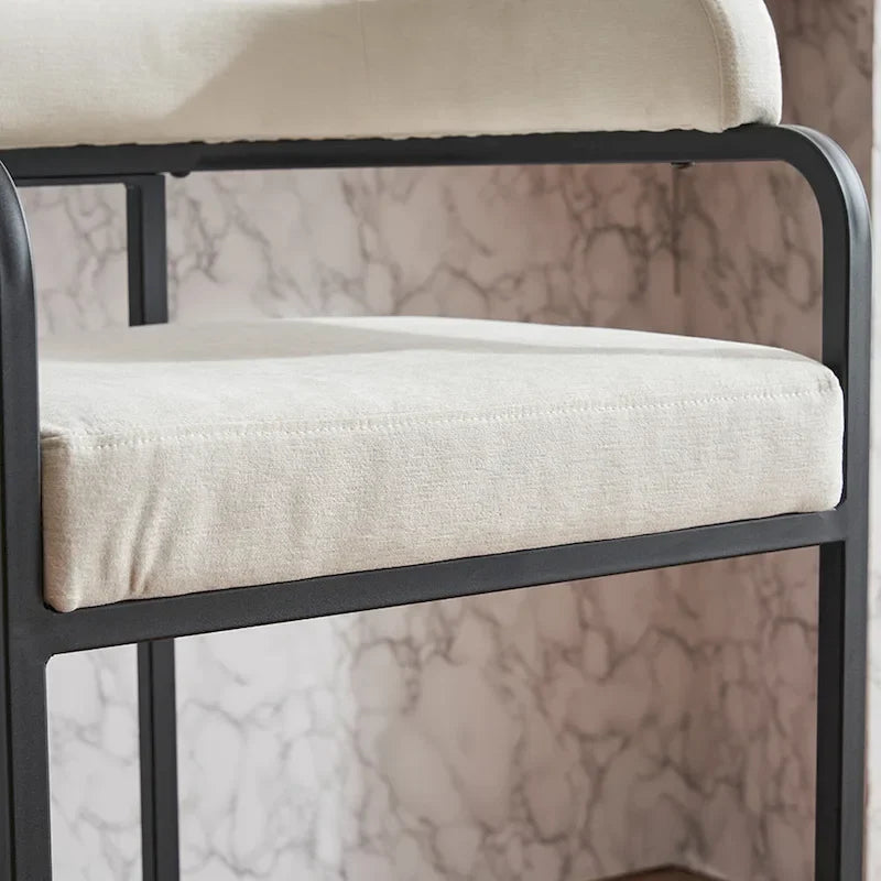 Lot de 2 tabourets de bar rembourrés en tissu, tabourets de bar hauteur comptoir avec dossier courbé, chaise de salle à manger avec cadre et accoudoirs en métal