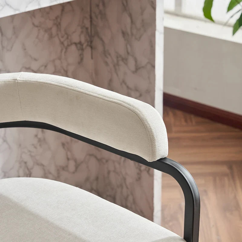 Lot de 2 tabourets de bar rembourrés en tissu, tabourets de bar hauteur comptoir avec dossier courbé, chaise de salle à manger avec cadre et accoudoirs en métal