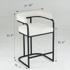 Lot de 2 tabourets de bar rembourrés en tissu, tabourets de bar hauteur comptoir avec dossier courbé, chaise de salle à manger avec cadre et accoudoirs en métal