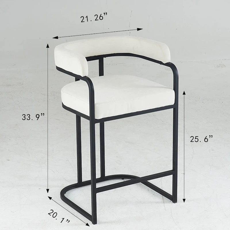 Lot de 2 tabourets de bar rembourrés en tissu, tabourets de bar hauteur comptoir avec dossier courbé, chaise de salle à manger avec cadre et accoudoirs en métal
