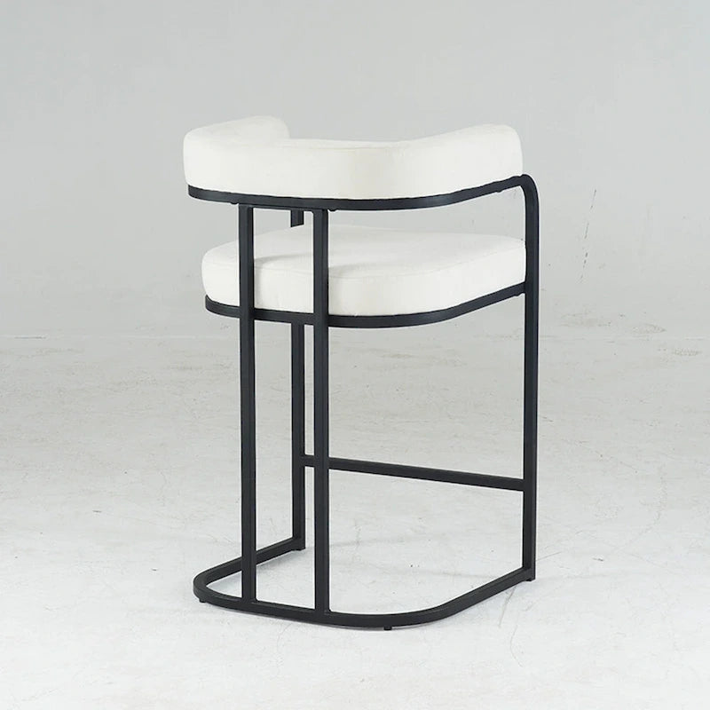 Lot de 2 tabourets de bar rembourrés en tissu, tabourets de bar hauteur comptoir avec dossier courbé, chaise de salle à manger avec cadre et accoudoirs en métal