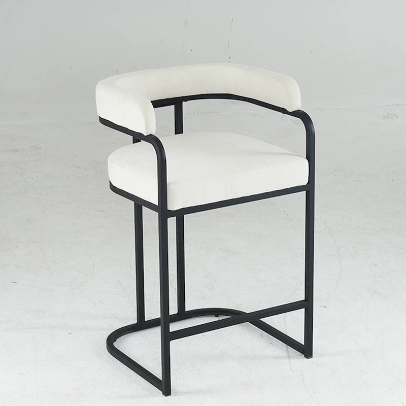 Lot de 2 tabourets de bar rembourrés en tissu, tabourets de bar hauteur comptoir avec dossier courbé, chaise de salle à manger avec cadre et accoudoirs en métal