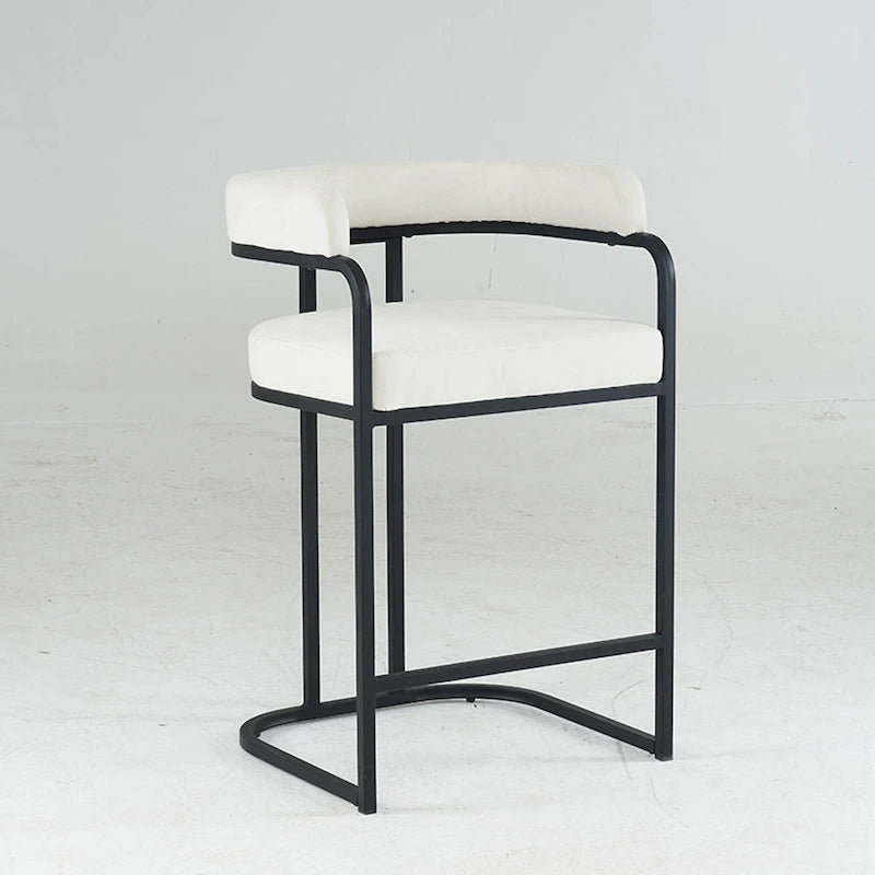 Lot de 2 tabourets de bar rembourrés en tissu, tabourets de bar hauteur comptoir avec dossier courbé, chaise de salle à manger avec cadre et accoudoirs en métal