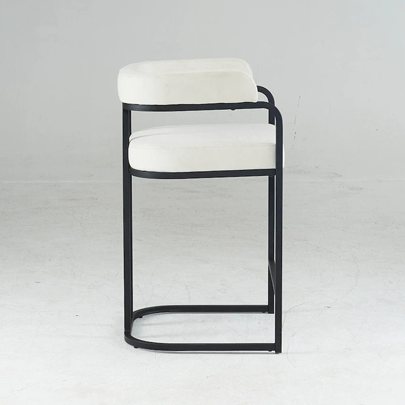 Lot de 2 tabourets de bar rembourrés en tissu, tabourets de bar hauteur comptoir avec dossier courbé, chaise de salle à manger avec cadre et accoudoirs en métal