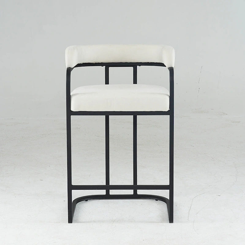 Lot de 2 tabourets de bar rembourrés en tissu, tabourets de bar hauteur comptoir avec dossier courbé, chaise de salle à manger avec cadre et accoudoirs en métal