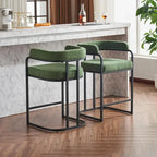 Lot de 2 tabourets de bar rembourrés en tissu, tabourets de bar hauteur comptoir avec dossier courbé, chaise de salle à manger avec cadre et accoudoirs en métal