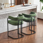 Lot de 2 tabourets de bar rembourrés en tissu, tabourets de bar hauteur comptoir avec dossier courbé, chaise de salle à manger avec cadre et accoudoirs en métal