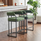 Lot de 2 tabourets de bar rembourrés en tissu, tabourets de bar hauteur comptoir avec dossier courbé, chaise de salle à manger avec cadre et accoudoirs en métal