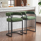 Lot de 2 tabourets de bar rembourrés en tissu, tabourets de bar hauteur comptoir avec dossier courbé, chaise de salle à manger avec cadre et accoudoirs en métal