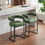 Lot de 2 tabourets de bar rembourrés en tissu, tabourets de bar hauteur comptoir avec dossier courbé, chaise de salle à manger avec cadre et accoudoirs en métal