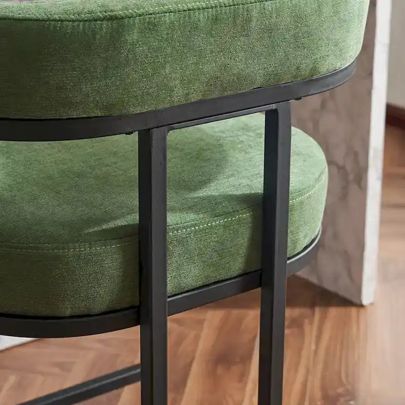 Lot de 2 tabourets de bar rembourrés en tissu, tabourets de bar hauteur comptoir avec dossier courbé, chaise de salle à manger avec cadre et accoudoirs en métal