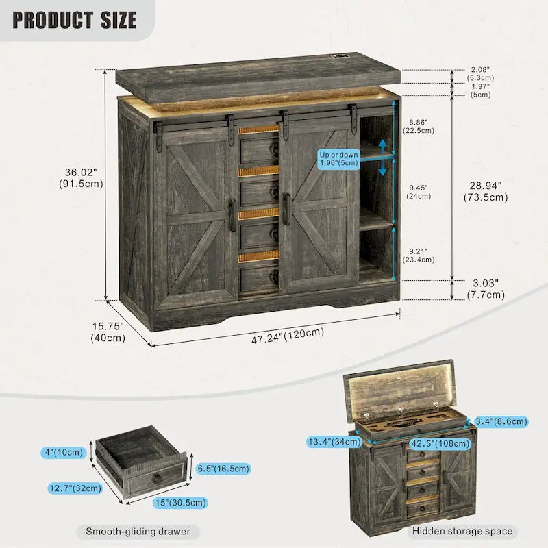 Commode d'appoint à 5 tiroirs avec lumière DEL - S.O.
