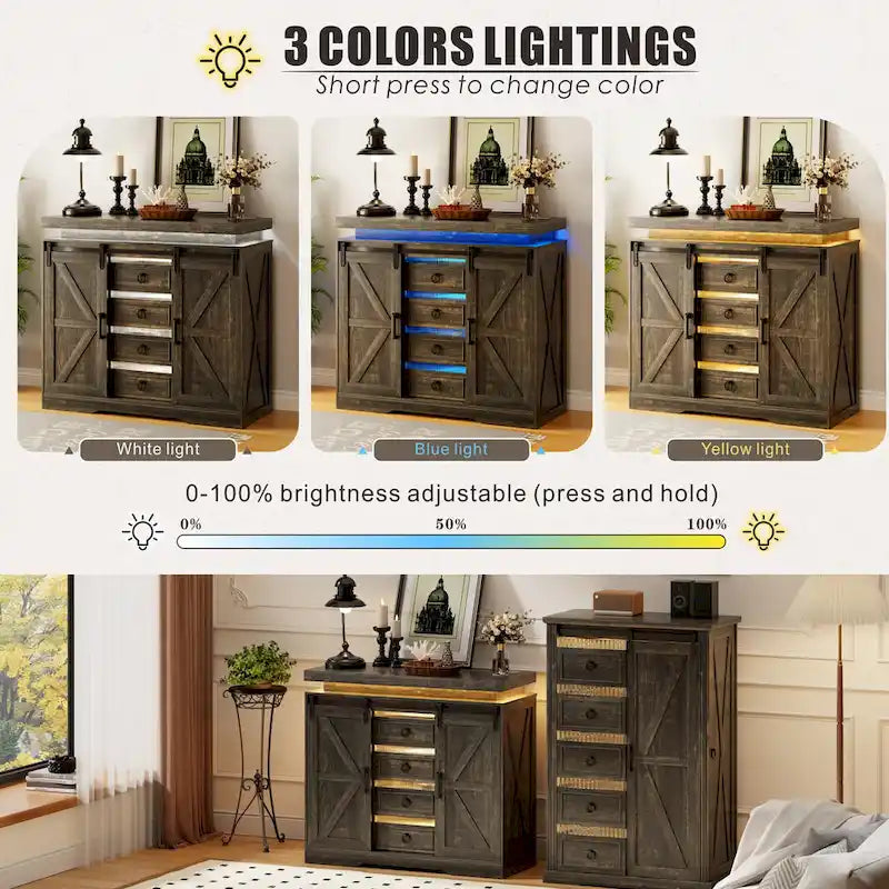 Commode d'appoint à 5 tiroirs avec lumière DEL - S.O.