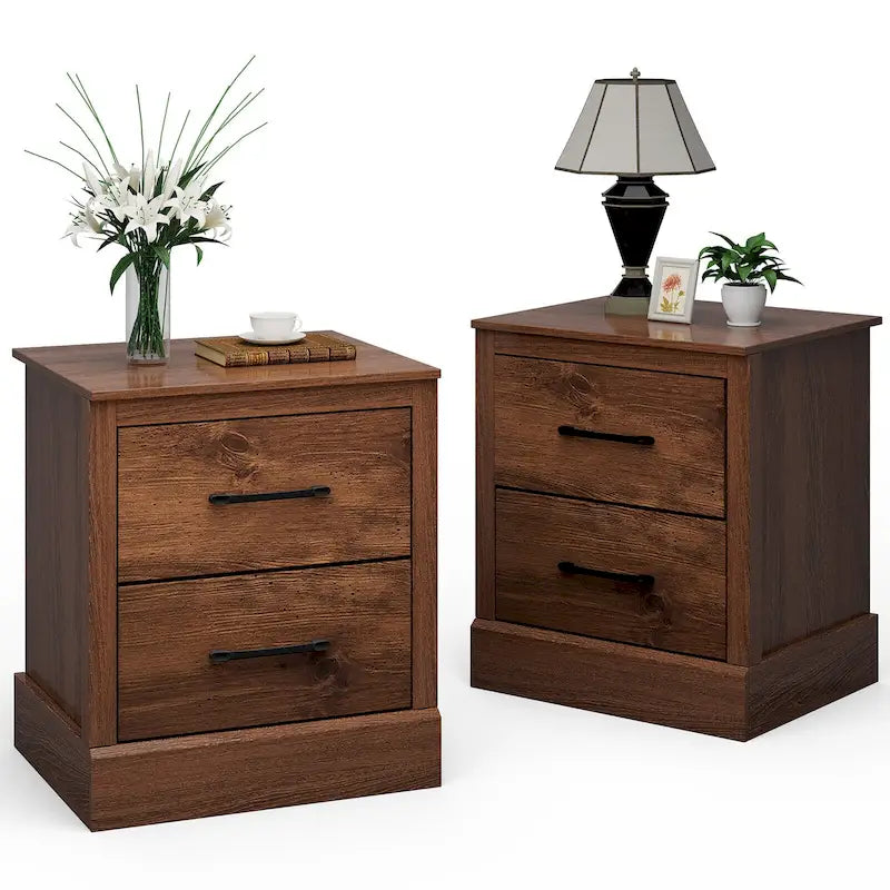 Table de chevet Gymax avec 2 tiroirs, table d'appoint de canapé compacte (lot de 2)
