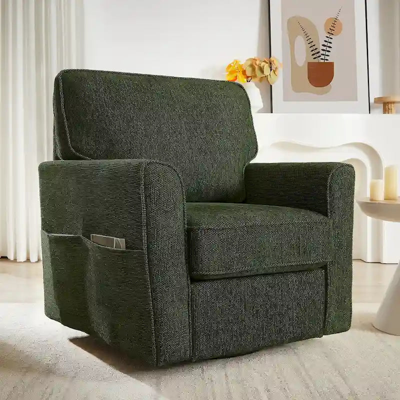 Fauteuil pivotant Chenille 360, Fauteuil moderne avec poches latérales, Fauteuil canapé pivotant, Fauteuil inclinable ergonomique pour chambre à coucher
