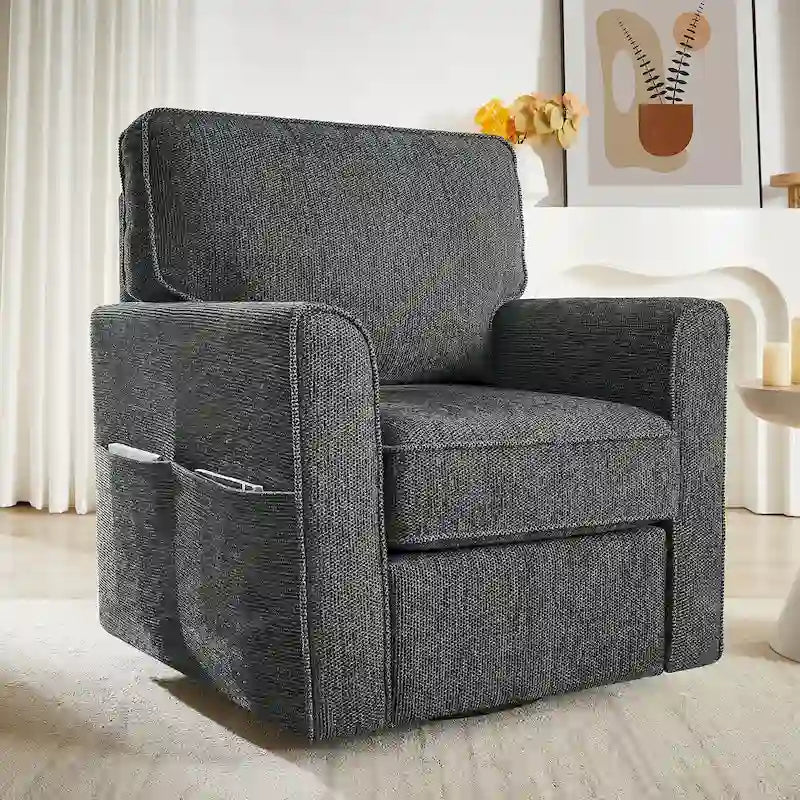 Fauteuil pivotant Chenille 360, Fauteuil moderne avec poches latérales, Fauteuil canapé pivotant, Fauteuil inclinable ergonomique pour chambre à coucher