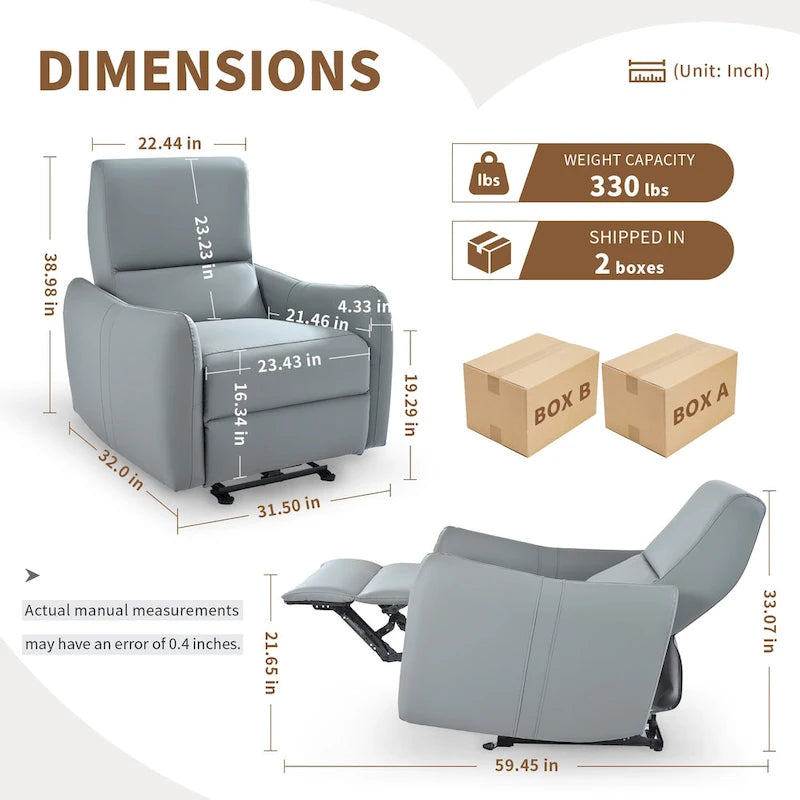 Fauteuil inclinable électrique mural, petit siège de cinéma maison avec soutien lombaire, canapé inclinable simple pour le salon