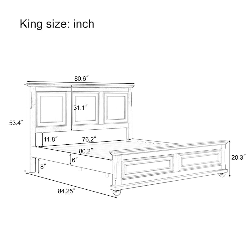 Lit plateforme en bois King Size de style vintage - Élégant et robuste