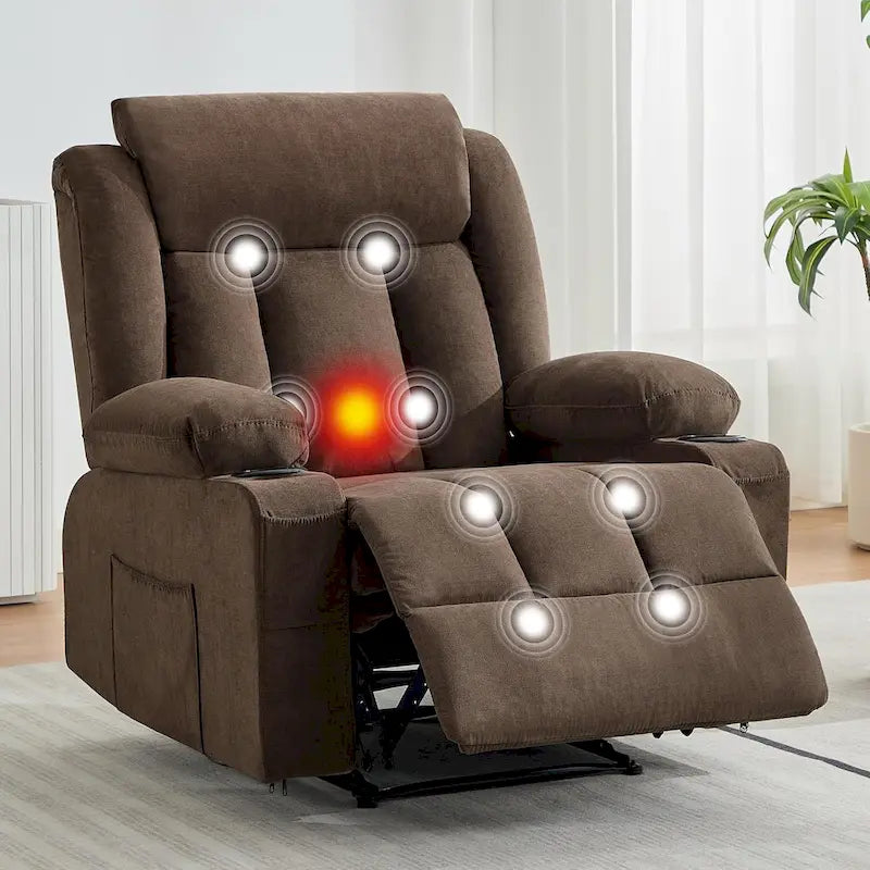 Fauteuil inclinable manuel surdimensionné avec massage par vibrations et fonction chauffante, canapé classique surpiqué à assise profonde