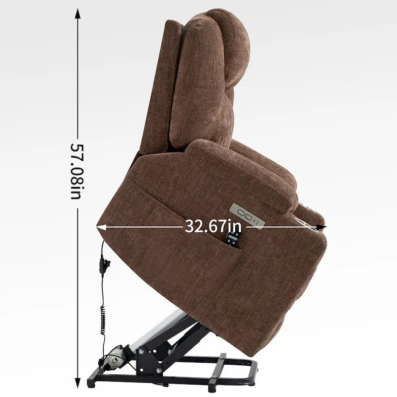 Fauteuil inclinable électrique bleu avec massage 8 points, soutien lombaire chauffant, deux ports USB et porte-gobelets en acier inoxydable