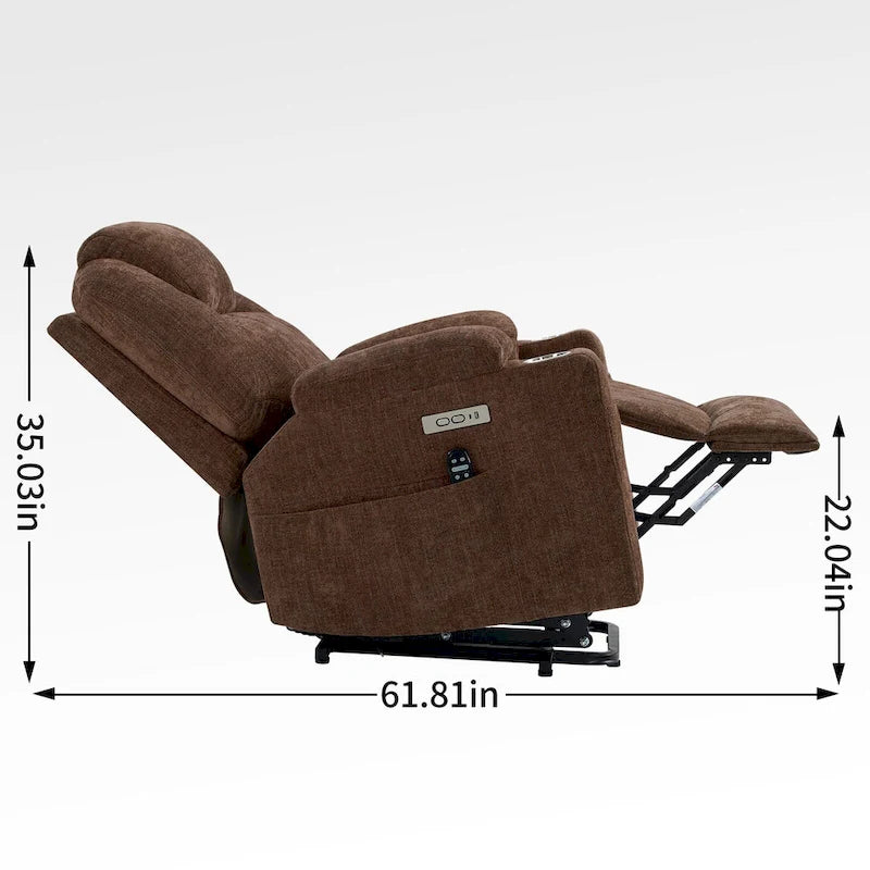Fauteuil inclinable électrique bleu avec massage 8 points, soutien lombaire chauffant, deux ports USB et porte-gobelets en acier inoxydable
