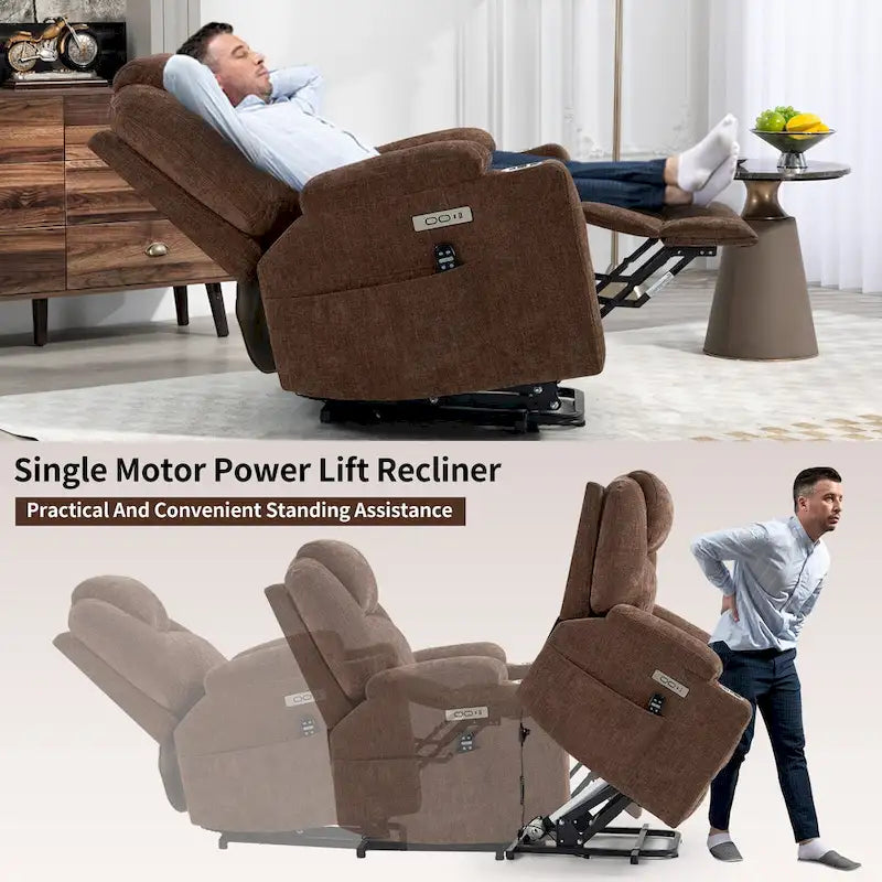 Fauteuil inclinable électrique bleu avec massage 8 points, soutien lombaire chauffant, deux ports USB et porte-gobelets en acier inoxydable