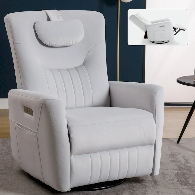 Fauteuil inclinable, pivotant et à bascule électrique avec soutien lombaire et cervical, ports de chargement USB et USB-C