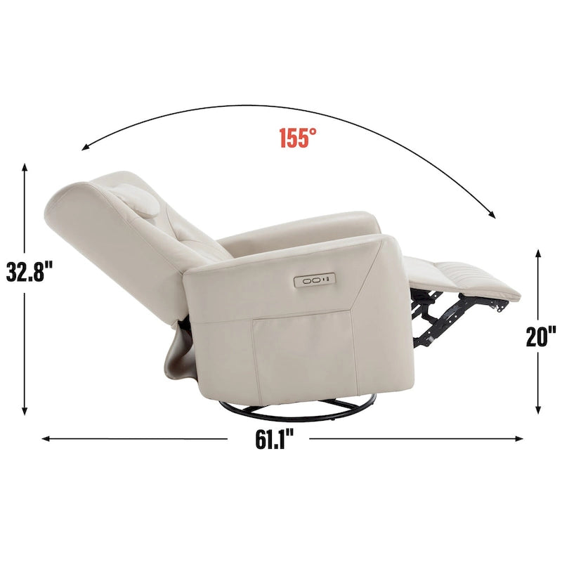 Fauteuil inclinable, pivotant et à bascule électrique avec soutien lombaire et cervical, ports de chargement USB et USB-C