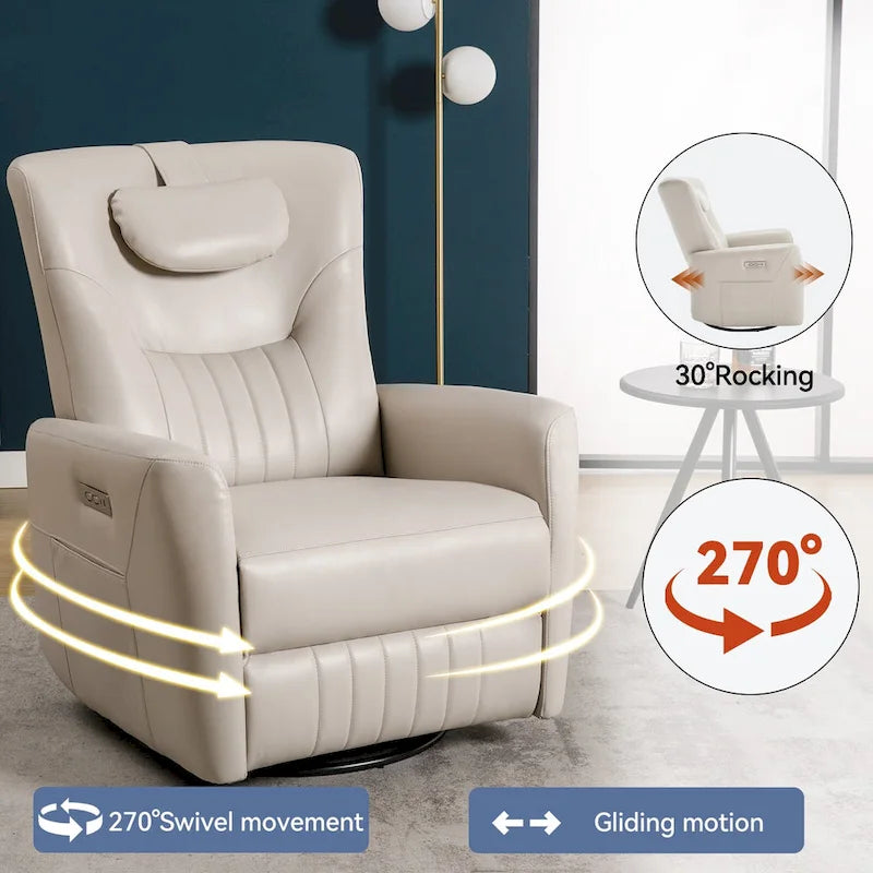 Fauteuil inclinable, pivotant et à bascule électrique avec soutien lombaire et cervical, ports de chargement USB et USB-C