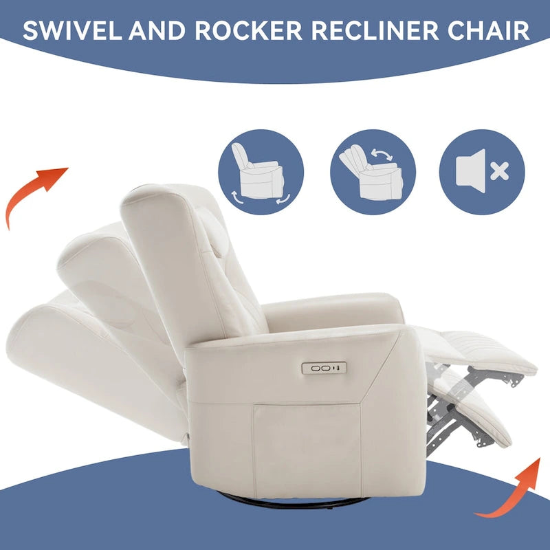 Fauteuil inclinable, pivotant et à bascule électrique avec soutien lombaire et cervical, ports de chargement USB et USB-C
