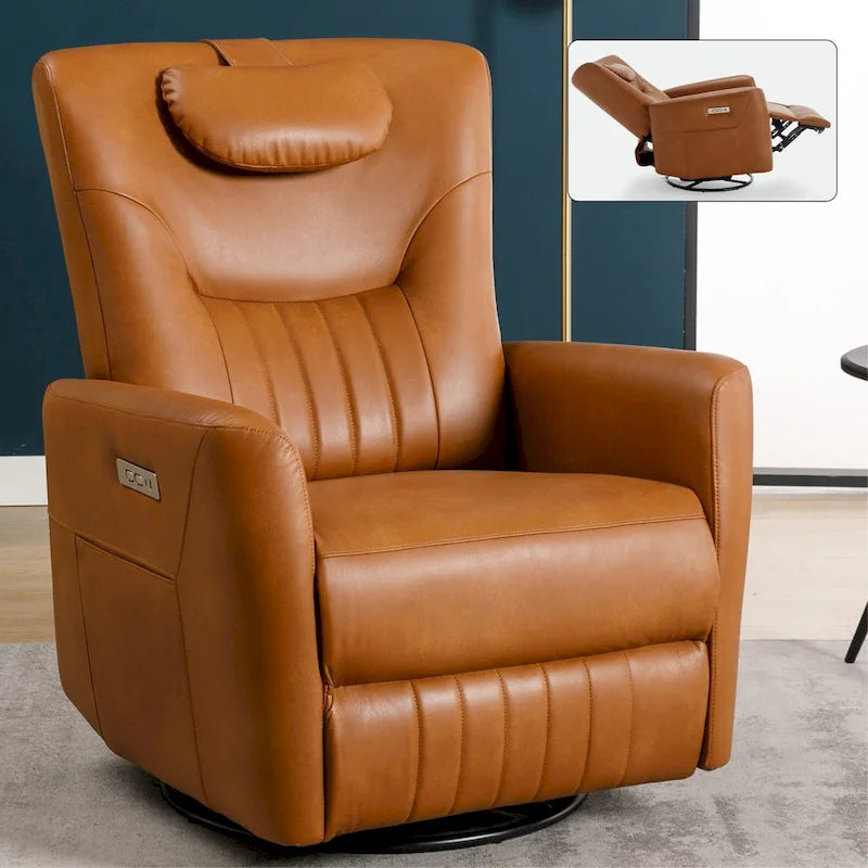 Fauteuil inclinable, pivotant et à bascule électrique avec soutien lombaire et cervical, ports de chargement USB et USB-C