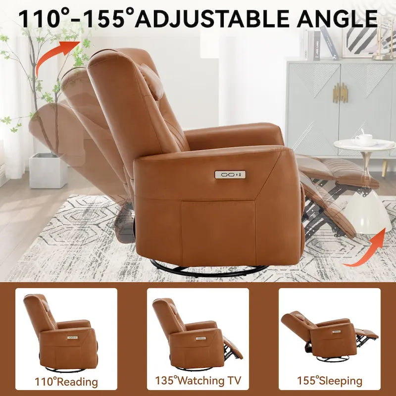 Fauteuil inclinable, pivotant et à bascule électrique avec soutien lombaire et cervical, ports de chargement USB et USB-C