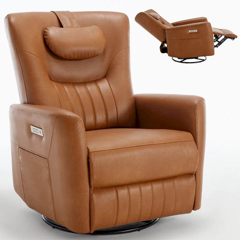 Fauteuil inclinable, pivotant et à bascule électrique avec soutien lombaire et cervical, ports de chargement USB et USB-C