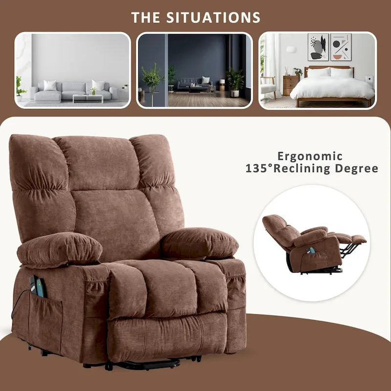 Fauteuil inclinable électrique bleu avec chauffage, massage, options d'inclinaison infinies, ports USB et poches latérales
