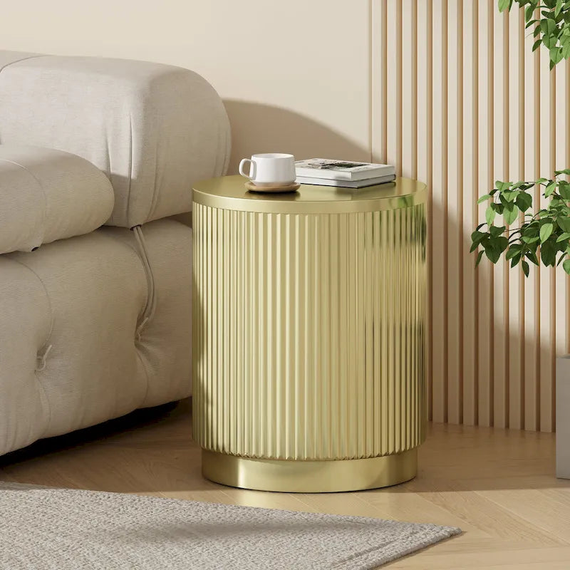 15 Modern Round Side Table with Vertical Stripes and Iron Frame for Living Room or Bedroom