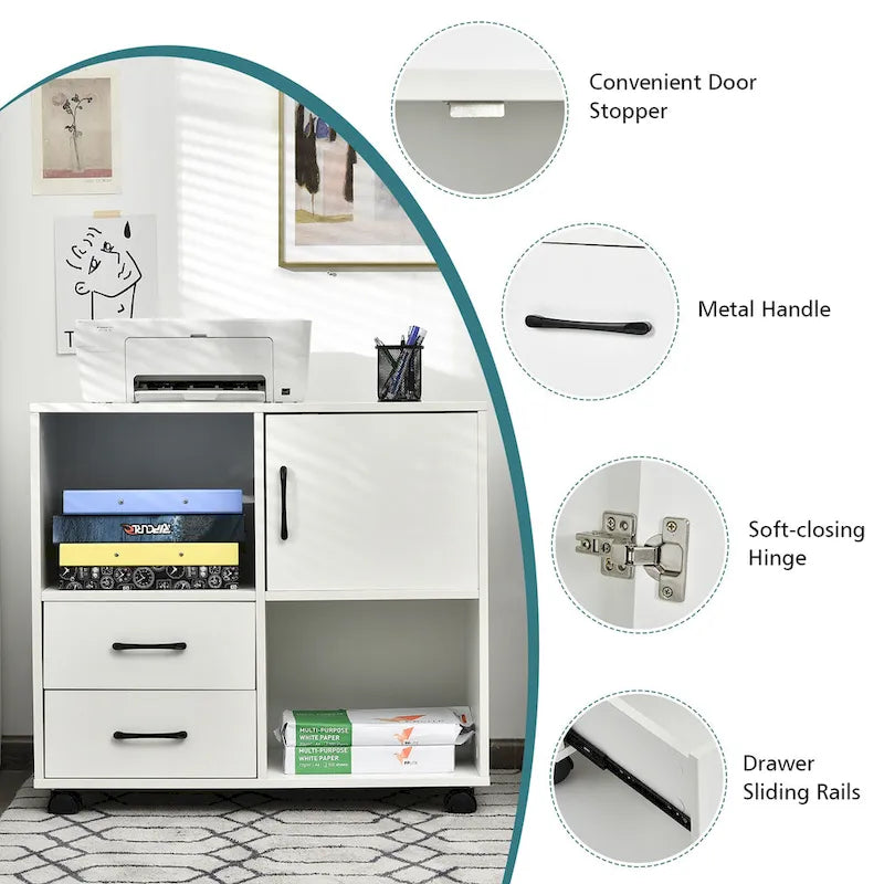 Meuble de rangement mobile latéral pour imprimante avec étagères de rangement