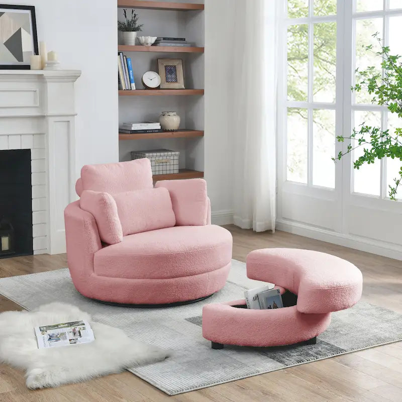 Fauteuil pivotant lune 39W avec pouf de rangement pour salon - 51 x 39 x 30.5