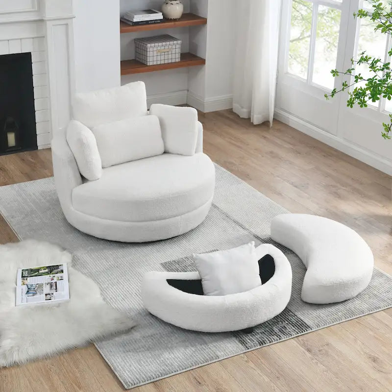Fauteuil pivotant lune 39W avec pouf de rangement pour salon - 51 x 39 x 30.5
