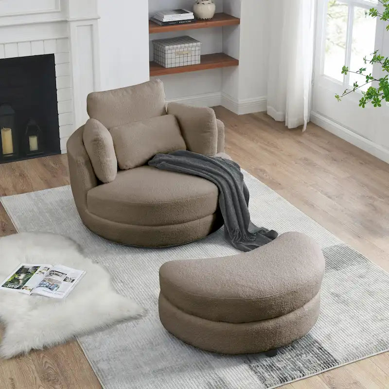 Fauteuil pivotant lune 39W avec pouf de rangement pour salon - 51 x 39 x 30.5