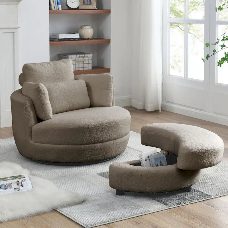 Fauteuil pivotant lune 39W avec pouf de rangement pour salon - 51 x 39 x 30.5