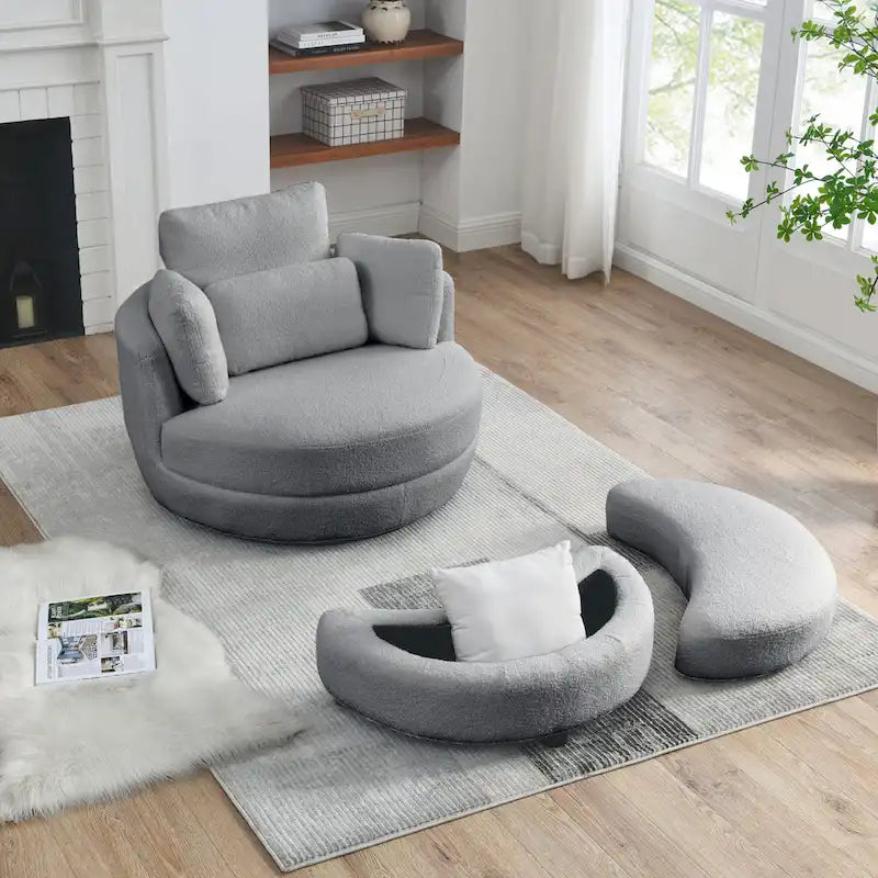 Fauteuil pivotant lune 39W avec pouf de rangement pour salon - 51 x 39 x 30.5