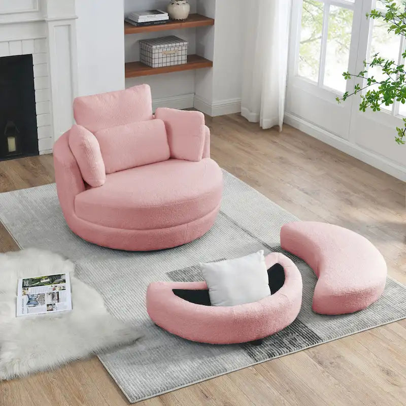 Fauteuil pivotant lune 39W avec pouf de rangement pour salon - 51 x 39 x 30.5