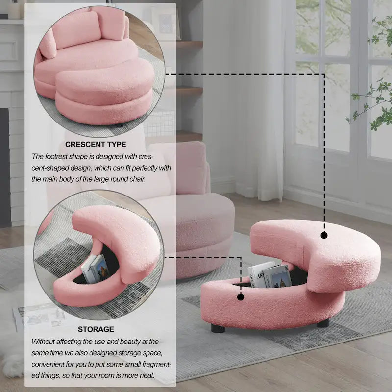 Fauteuil pivotant lune 39W avec pouf de rangement pour salon - 51 x 39 x 30.5