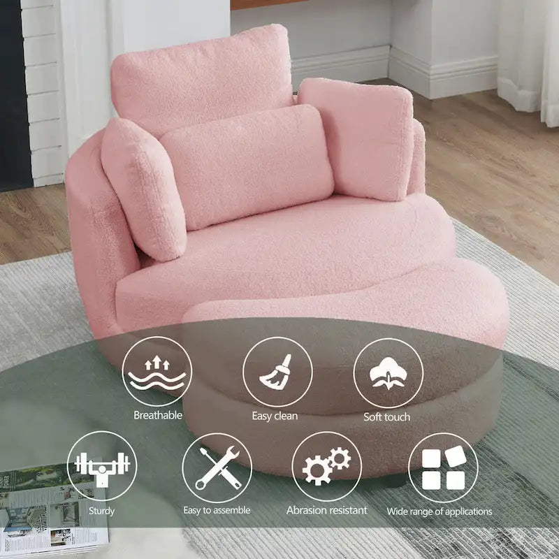Fauteuil pivotant lune 39W avec pouf de rangement pour salon - 51 x 39 x 30.5