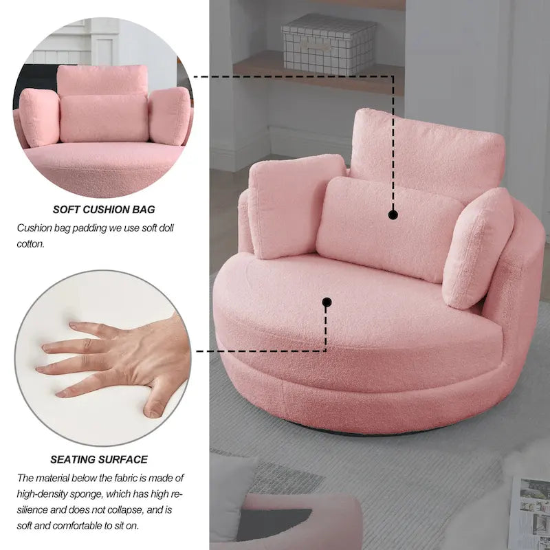 Fauteuil pivotant lune 39W avec pouf de rangement pour salon - 51 x 39 x 30.5