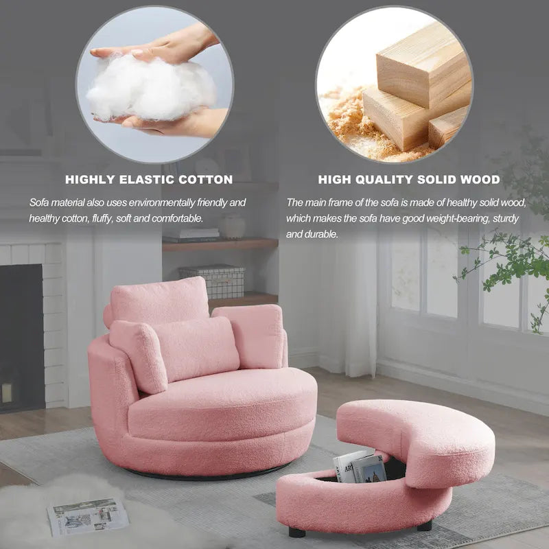 Fauteuil pivotant lune 39W avec pouf de rangement pour salon - 51 x 39 x 30.5