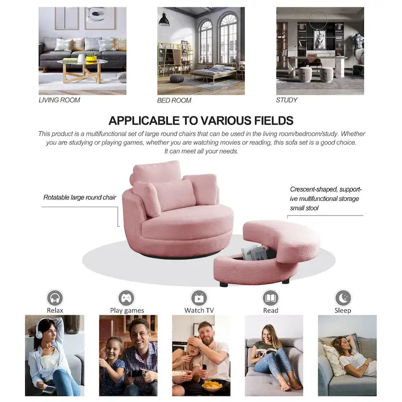 Fauteuil pivotant lune 39W avec pouf de rangement pour salon - 51 x 39 x 30.5